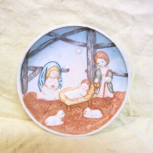 RARE VTG FRANKEL NATIVITY DISPLAY PLATE, RAISED MANGER SCENE
